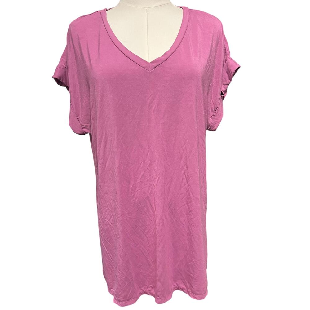 Be Cool Tunic Top Rolled Cap Sleeves Lavender SZ L Coquette Cottage Fairy Summer